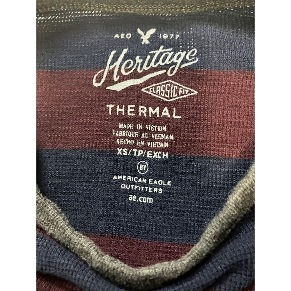 American Eagle Heritage Thermal Knit Long Sleeve XS Burgundy Navy Stripes - Picture 7 of 8
